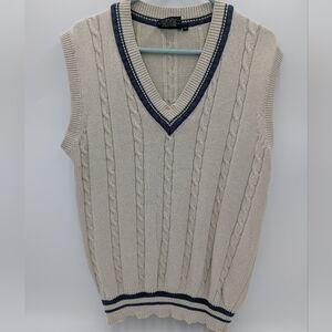 Vintage A.M Player Unisex Cable Knit Sweater Vest Preppy Collegiate Large Cotton